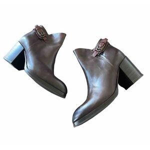 Alberto Fermani Leather Ankle Bootie Boots 37 / 6.5 Brown Chunky Block‎ Heel